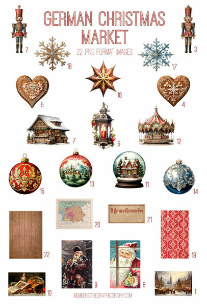 vintage German Christmas Market ephemera digital image bundle