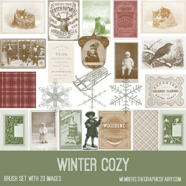vintage Winter Cozy ephemera brush set