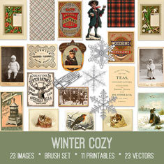 vintage Winter Cozy ephemera bundle