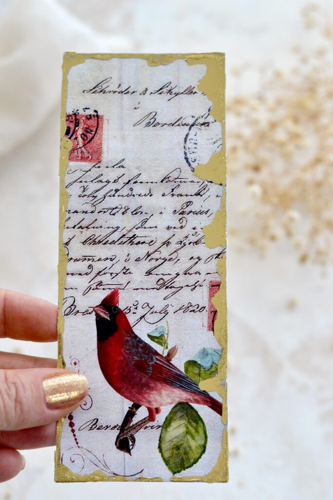 vintage gold cardinal bird bookmark
