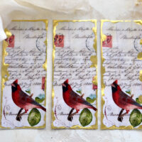 gold foil cardinal bird bookmarks