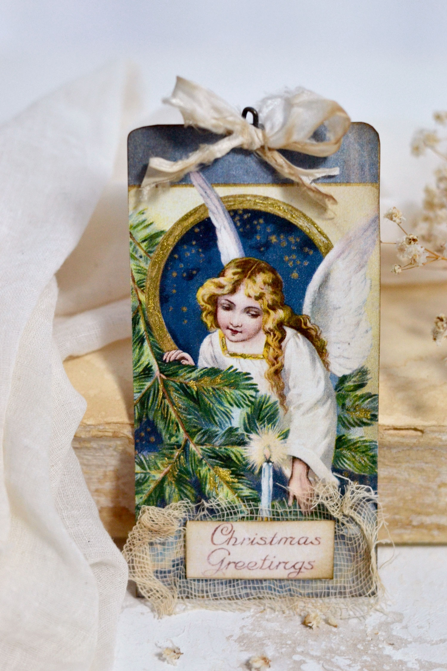 Christmas angel tag with gold touches