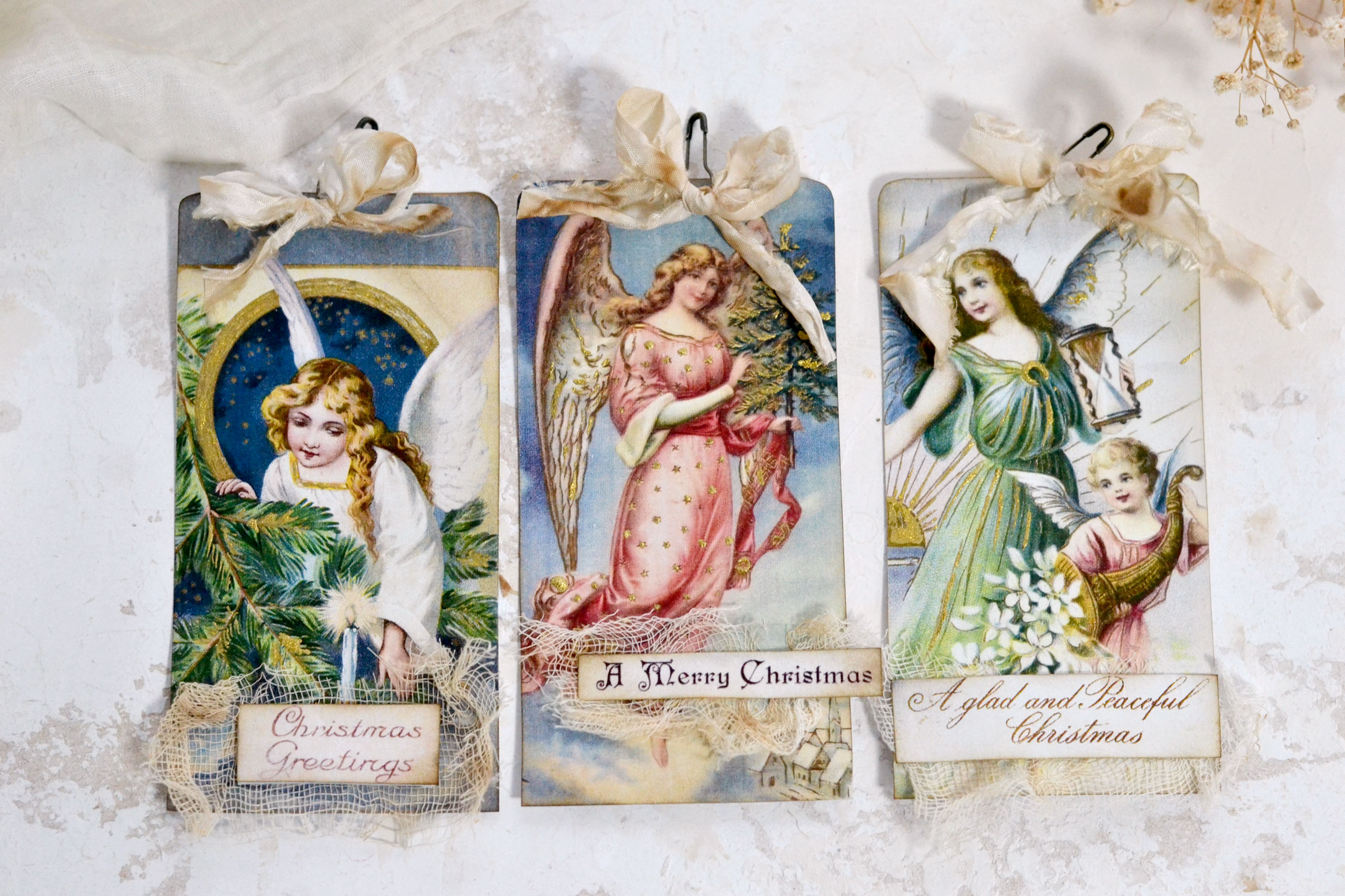 Christmas angel tags with crinkle ribbon