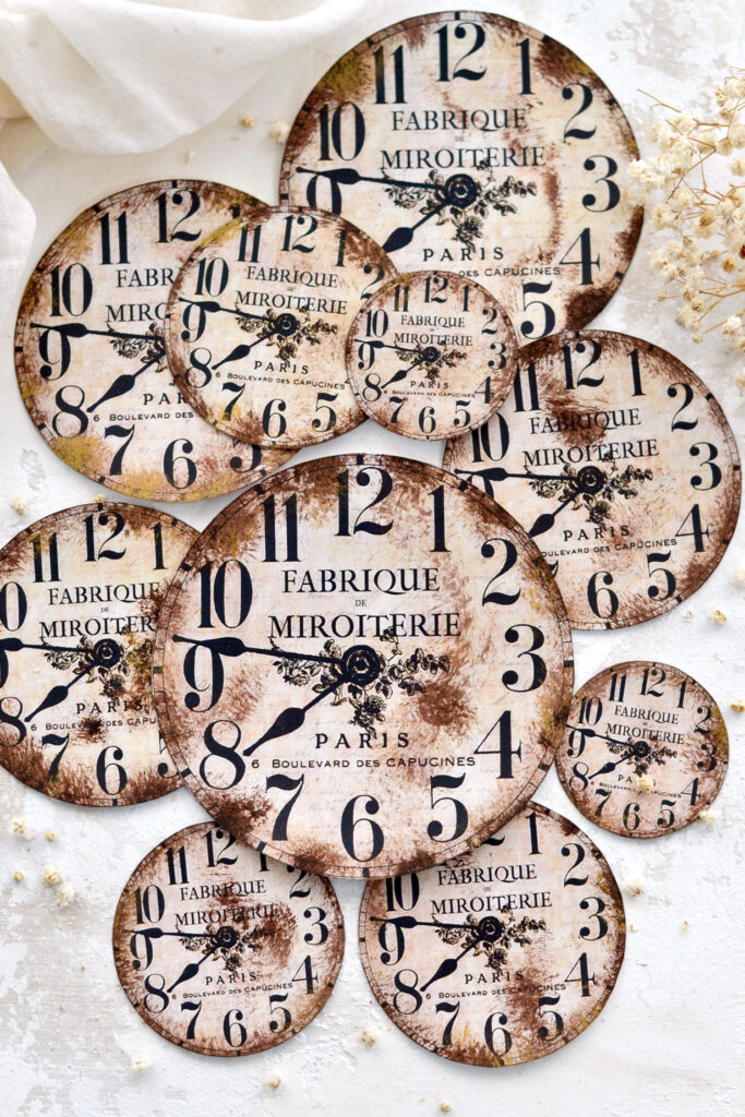 faux rusted paper clocks