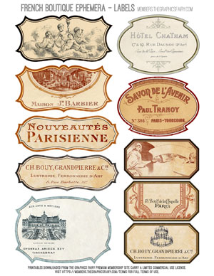 French Boutique Ephemera assorted printable labels