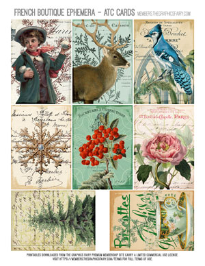 French Boutique Ephemera assorted printable Artist Trading Cards