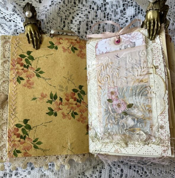 Journal page with embossed glassine bag made into a pocket