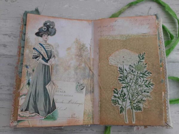 Journal spread with Edwardian lady cut out