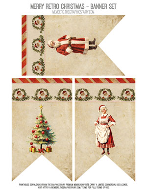 Merry Retro Christmas printable banner set