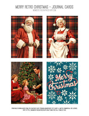 Merry Retro Christmas assorted printable journal cards