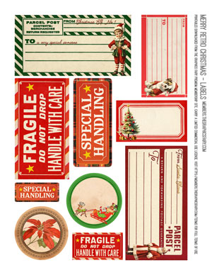 Merry Retro Christmas assorted printable labels