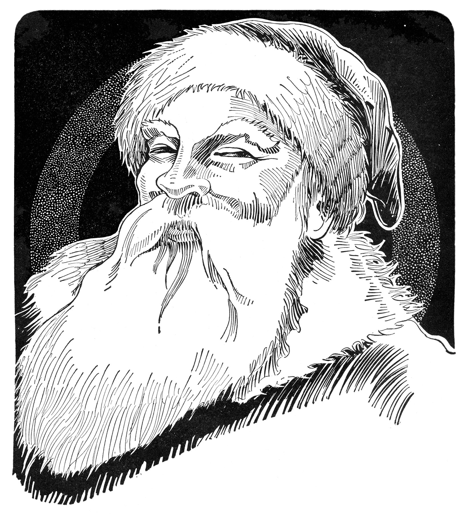 Black and white drawing of St Nick
