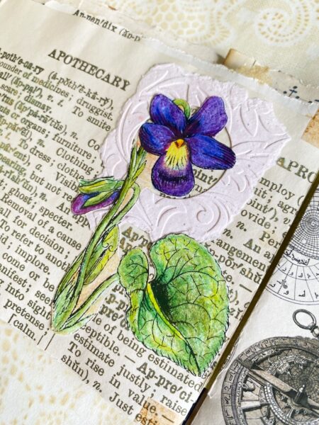 Colored Violet flower on journal page