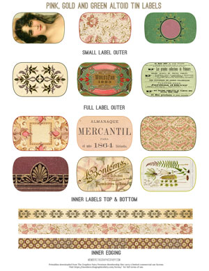 Pink, Gold and Green assorted printable Altoid Tin labels