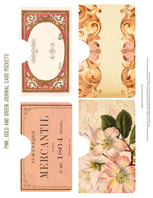 Pink, Gold and Green Ephemera assorted printable journal card pockets