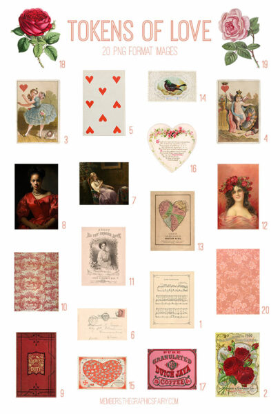 vintage Tokens of Love ephemera digital image bundle