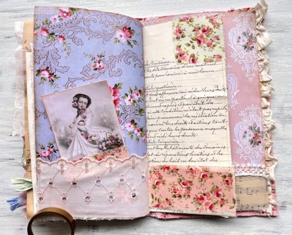 Journal page with fabric pocket and a journaling card