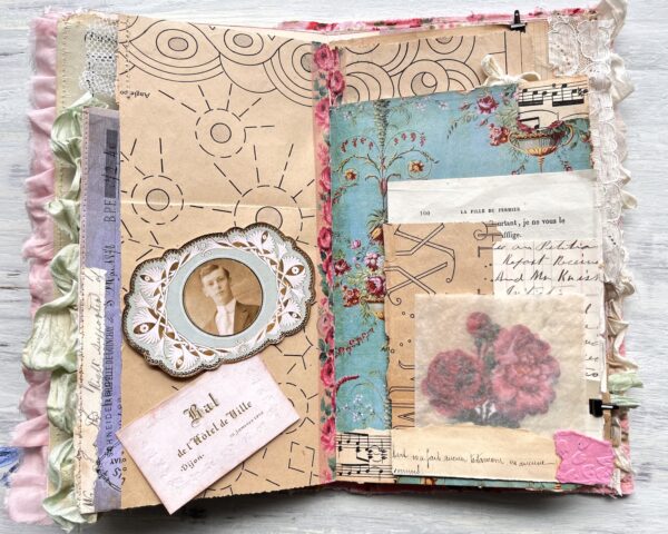 Journal spread with decorative portrait photo