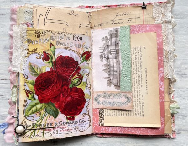 Journal spread with red rose image