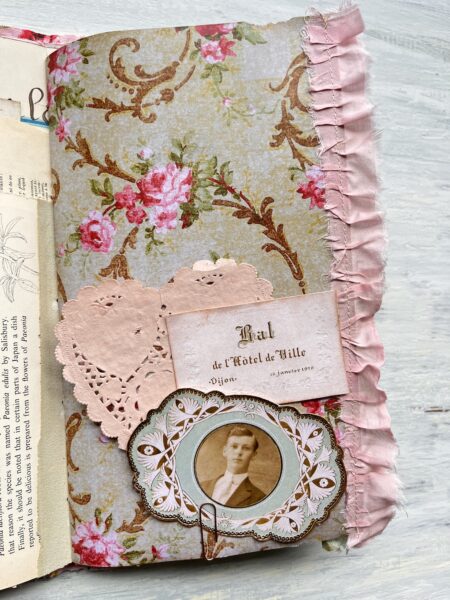 Journal page with pink doily heart