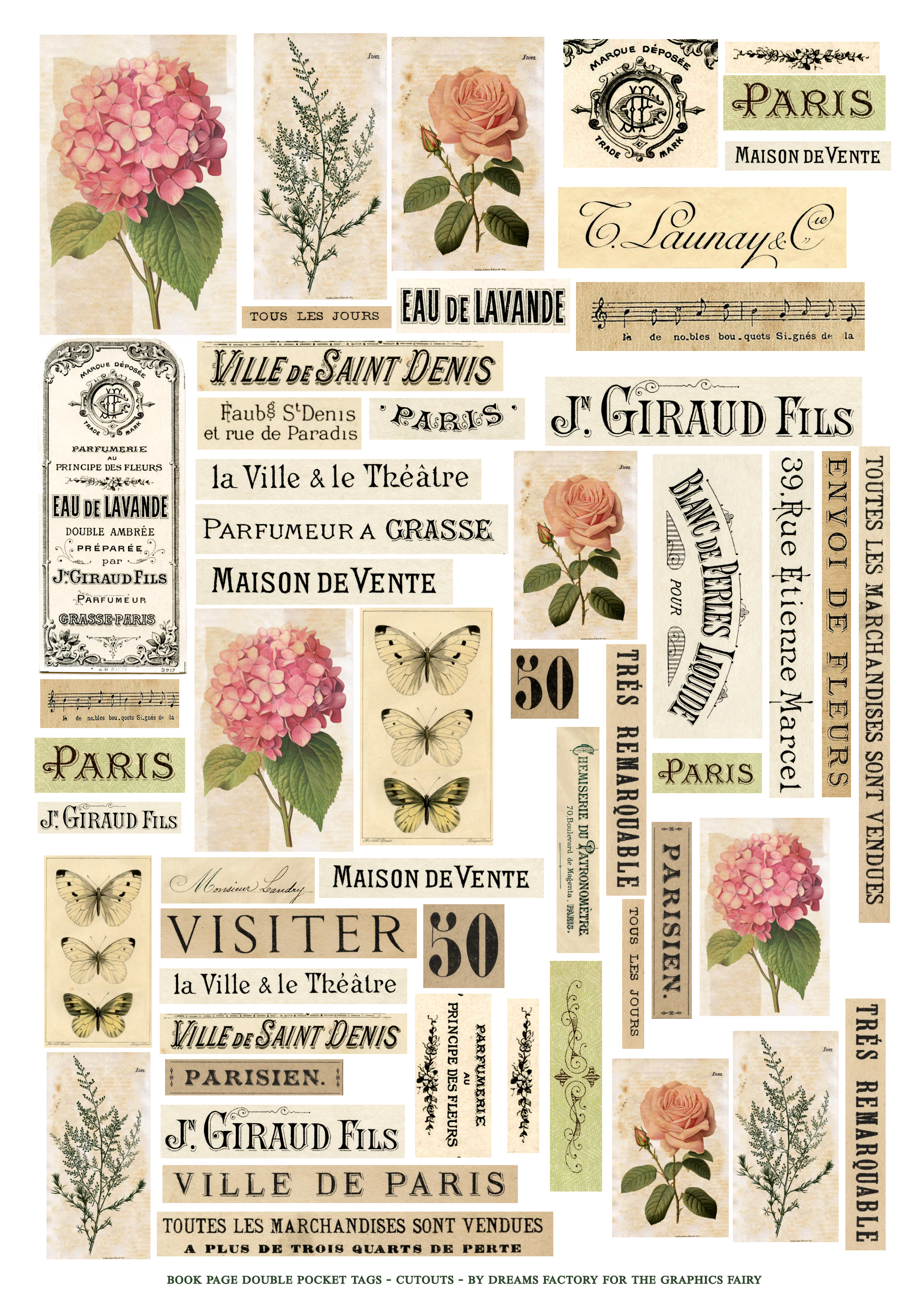 book page double pocket tags - cutouts printable