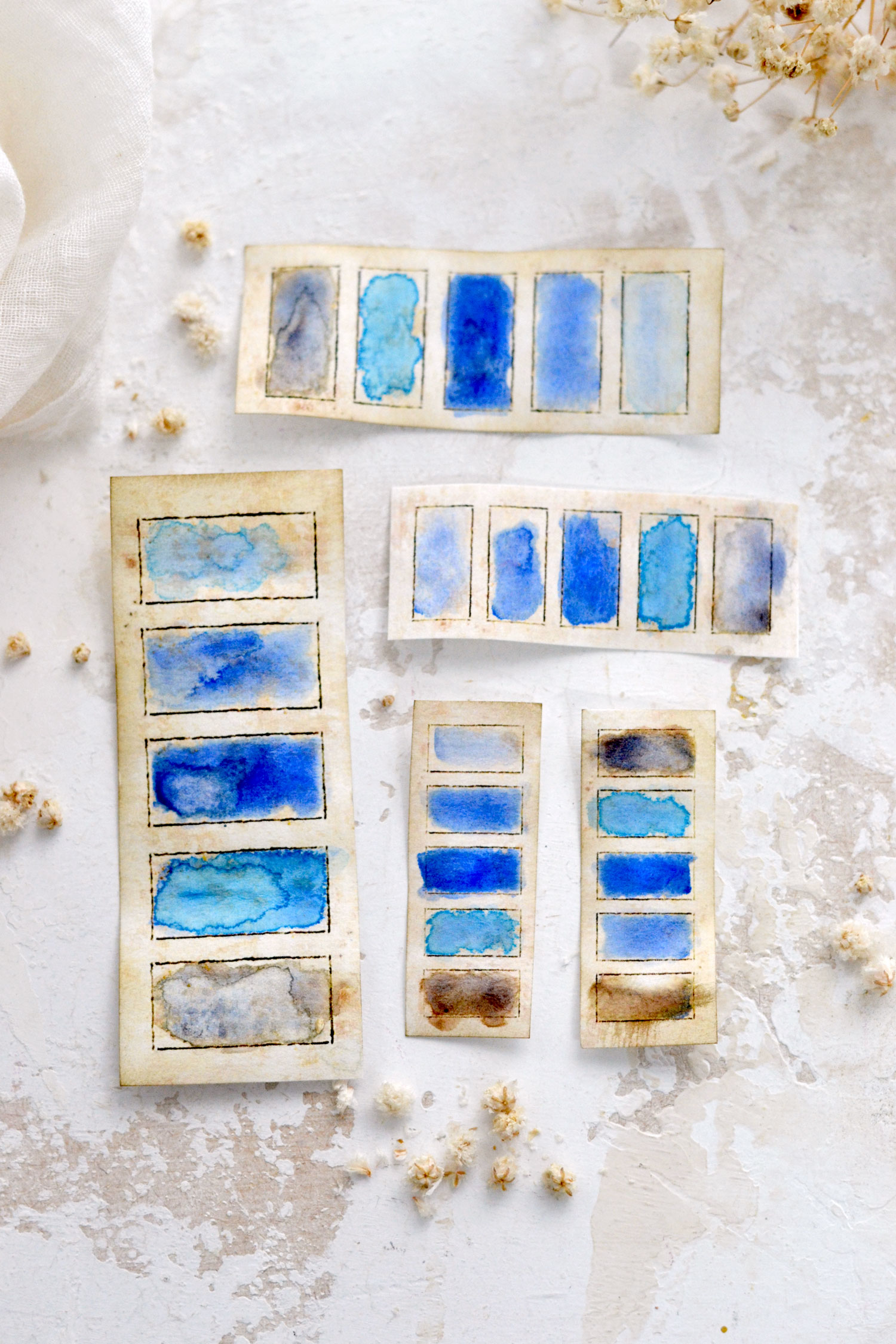 vintage blue watercolor swatches