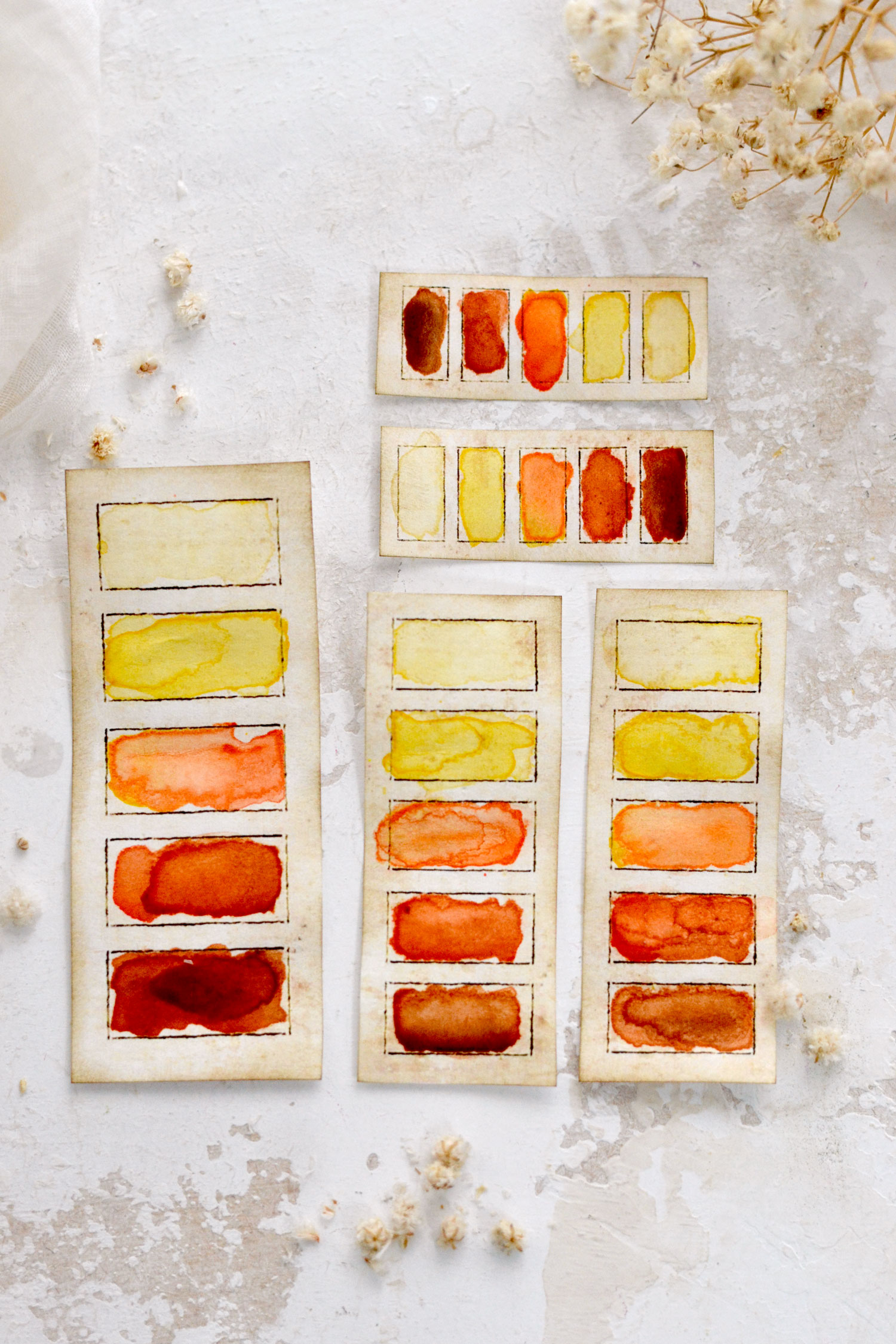 vintage yellow and orange watercolor swatches