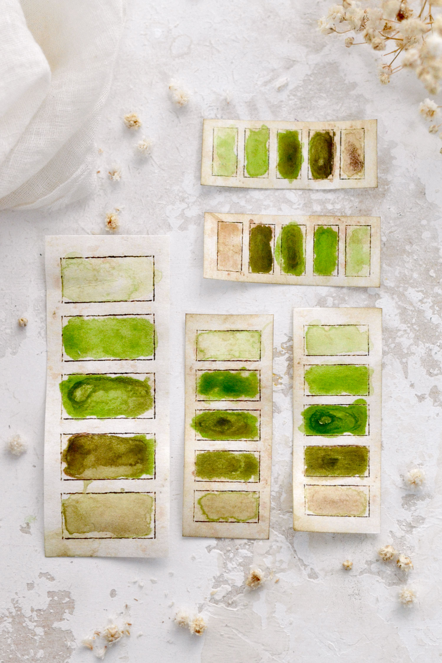 vintage green watercolor swatches