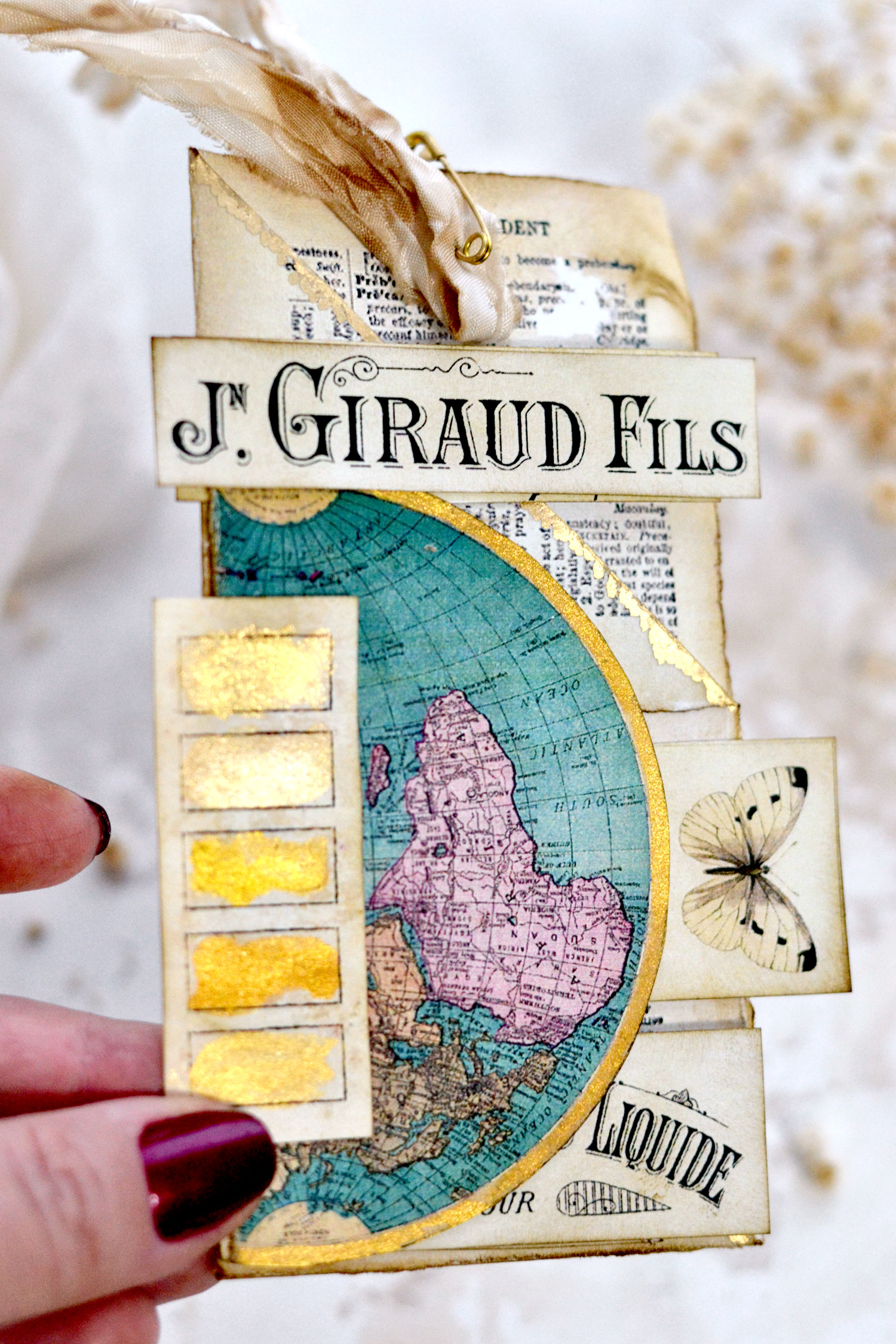 vintage tag with gold watercolor swatches