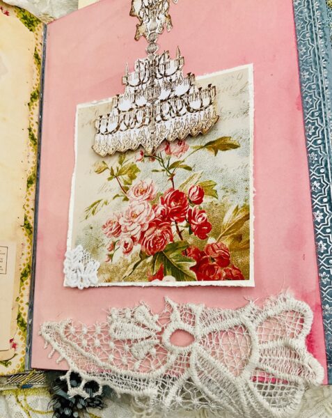 Journal page with roses and chandelier images