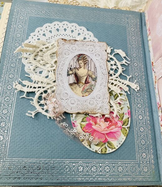 Journal page with lace framed woman image