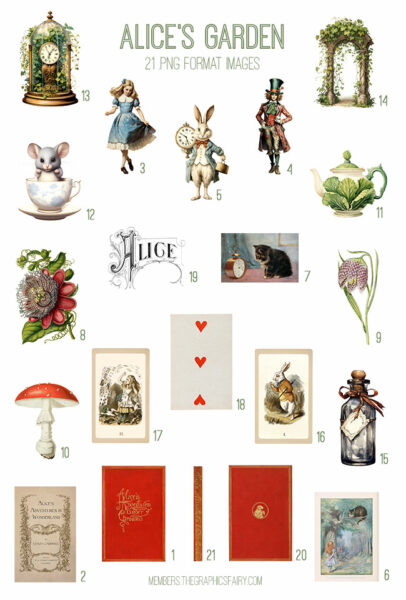 vintage Alice's Garden ephemera digital image bundle