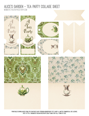 Alice's Garden printable Tea Party Collage Sheet