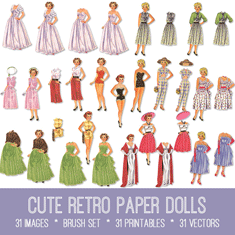 vintage Cute Retro Paper Dolls ephemera bundle
