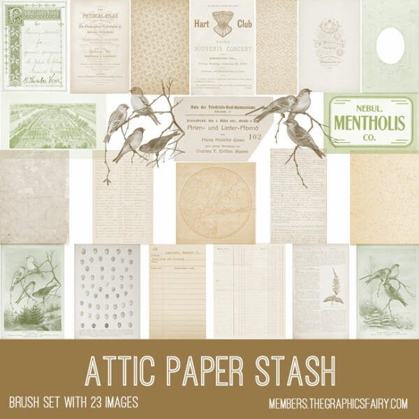 vintage Attic Paper Stash ephemera brush set
