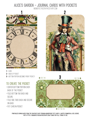 Alice's Garden printable Journal Cards with Pockets