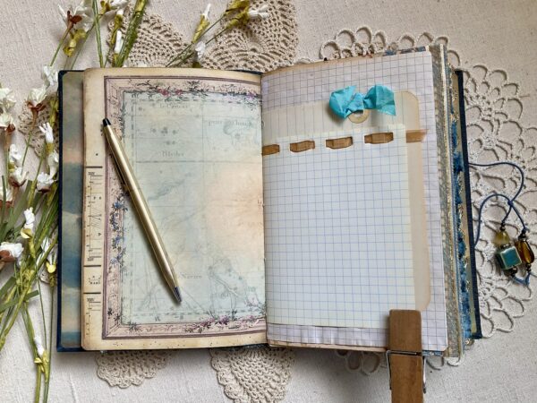 Journal spread with layers of journal papers