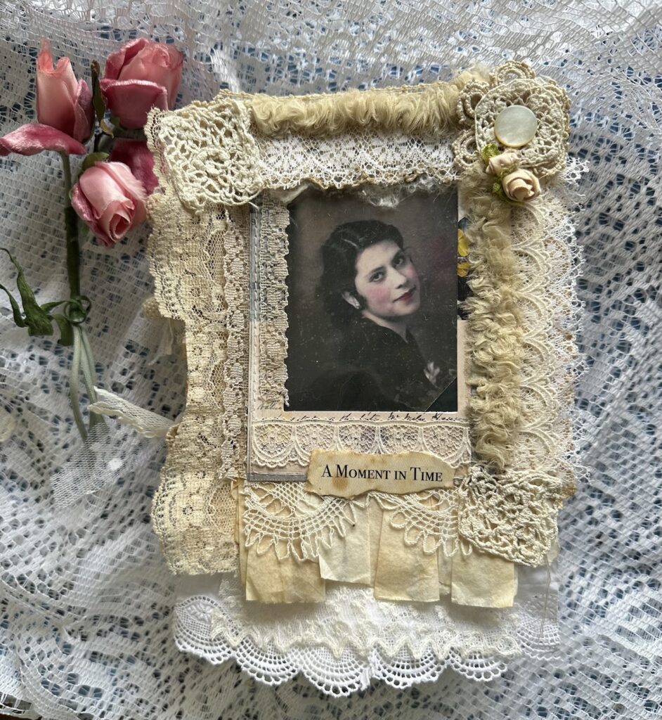 Journal cover with girl image and lace