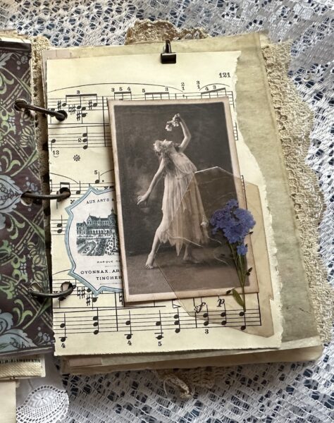 Journal page with lusic paper and dancing woman image