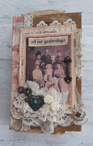Journal cover with old photo and lace trim