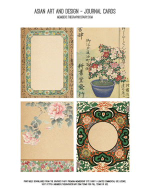 Asian Art & Design assorted printable journal cards