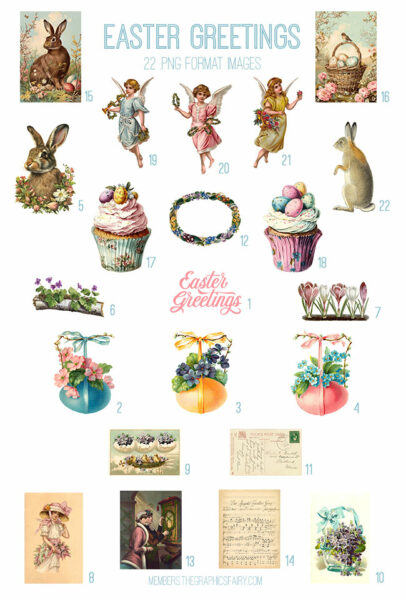 vintage Easter Greetings ephemera digital image bundle