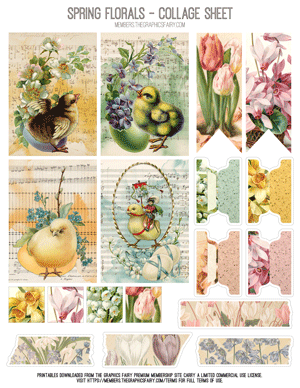 Spring Florals assorted printable collage sheet