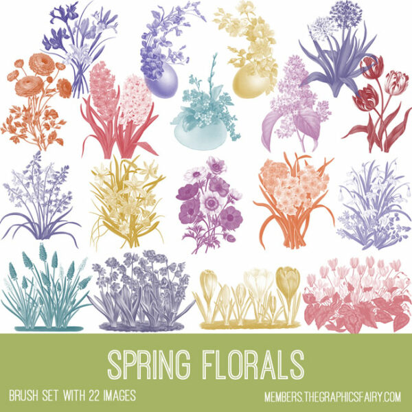 vintage Spring Florals ephemera brush set