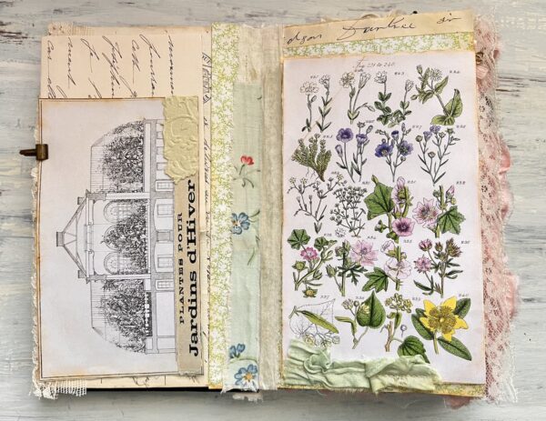 Journal sparead with greenhouse sketch and floral illustrations