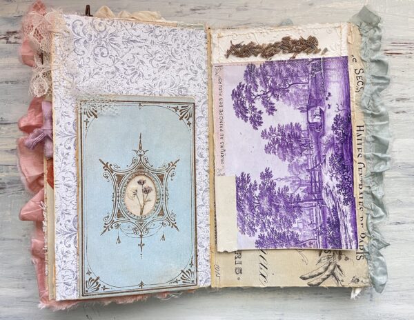 Journal page with lavender coloured landscape