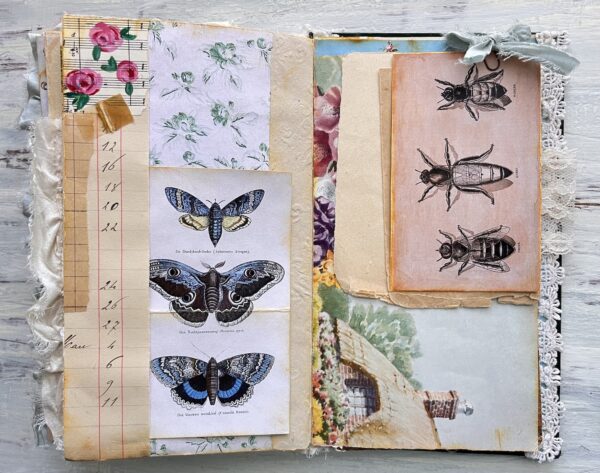 Journal spread with bee and buttterfly images