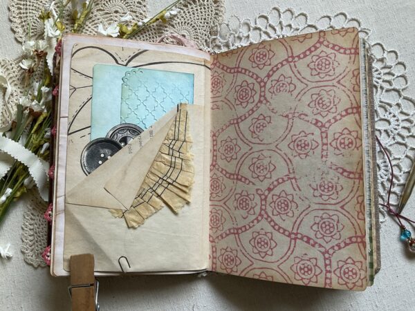Journal spread with ruffled pocket