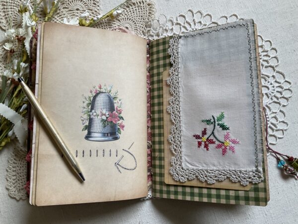 Journal spread with fabric pocket