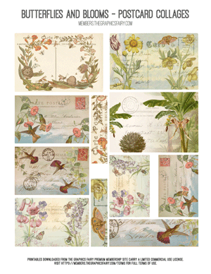 The Pollinators assorted printable postcard collages
